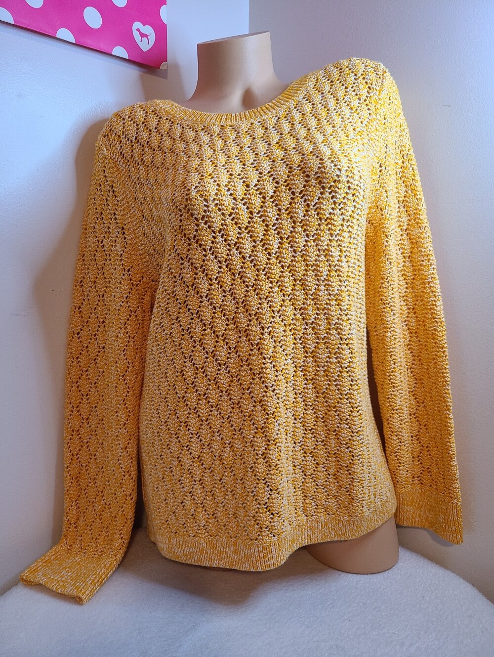 Talbots Yellow Open Knit Crewneck Sweater Size XL - NWT